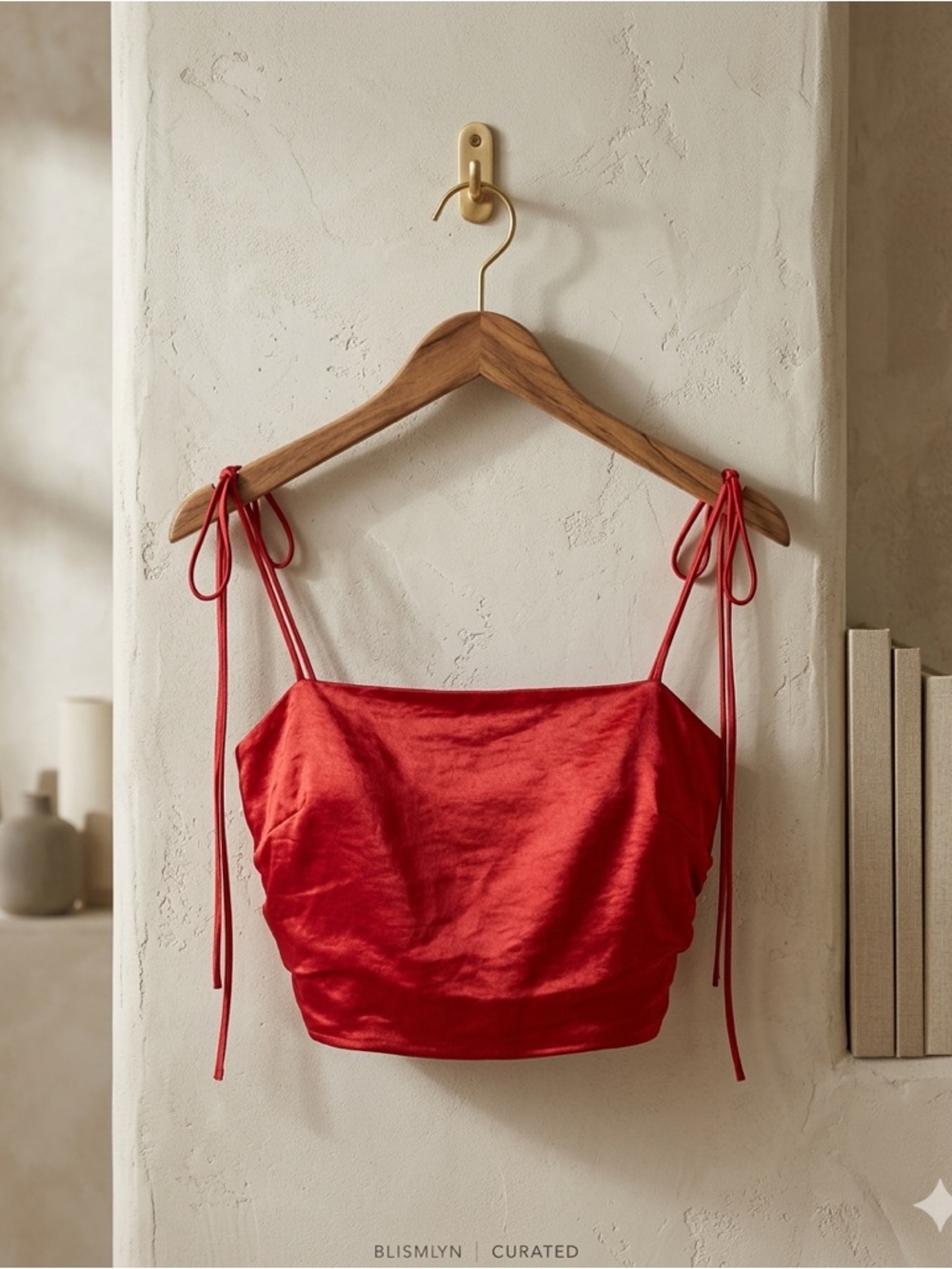 Lulus Best Idea Yet Satin Tie Strap Crop Top NWT Red Small
